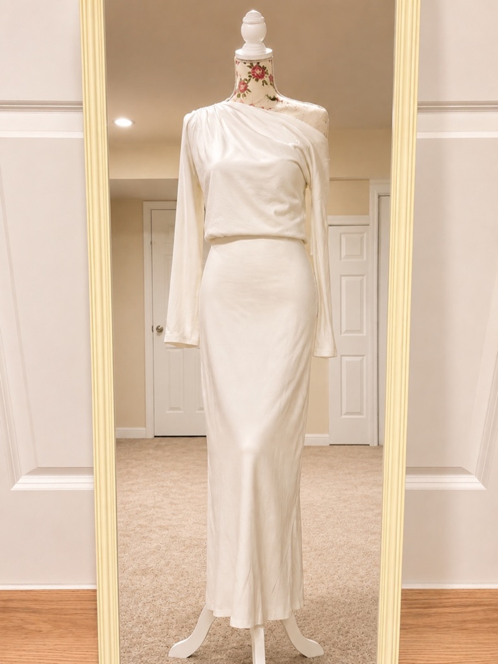 NWT Commense Ivory One Shoulder Maxi Dress | Minimalist Shower / Wedding A270